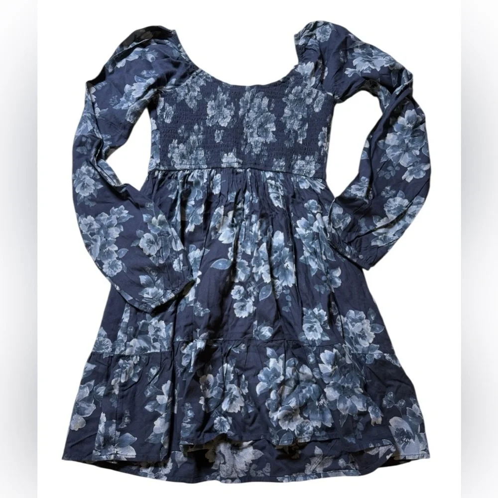NWT hollister blue floral mini dress puff sleeves XS - Picture 3 of 4